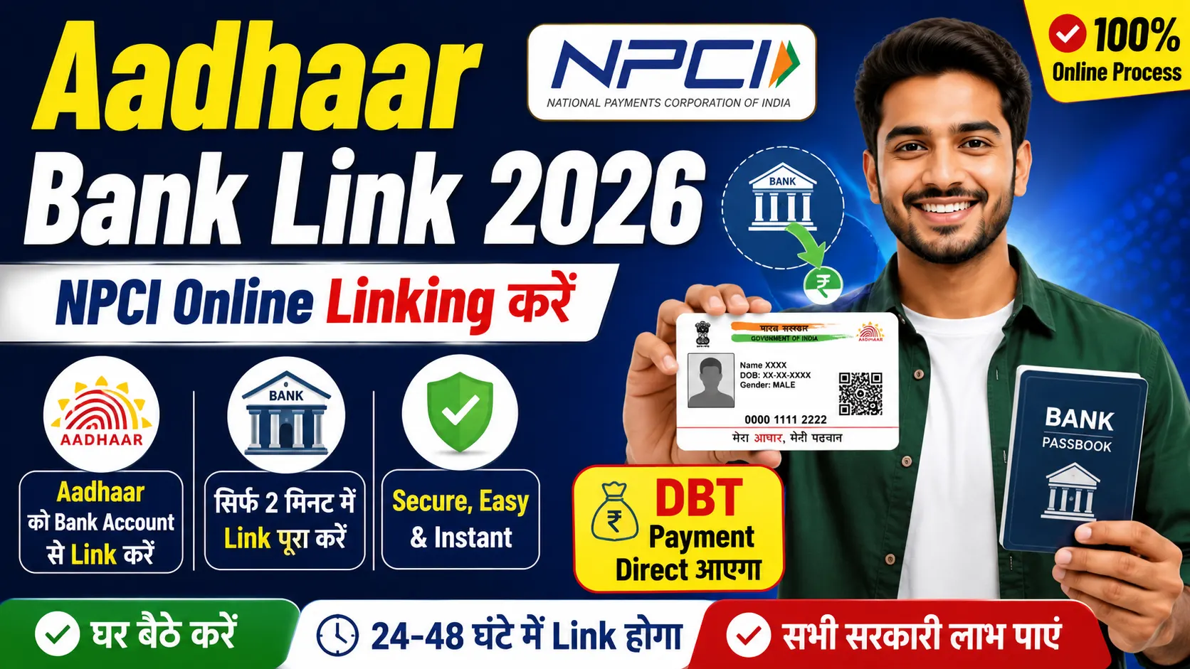 Npci Aadhar Link Bank Account Online 2026: घर बैठे आधार NPCI लिंक करें - Full Details (DBT Linking)