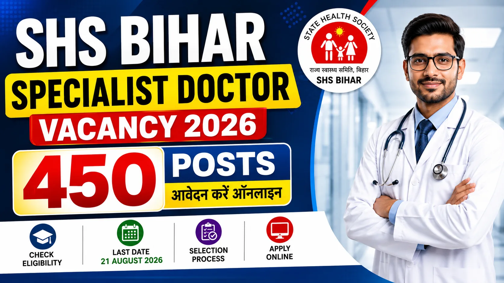 SHS Bihar Specialist Doctor Vacancy 2026: Apply Online for 450 Posts, Check Eligibility, Last Date, Selection Process & Full Details