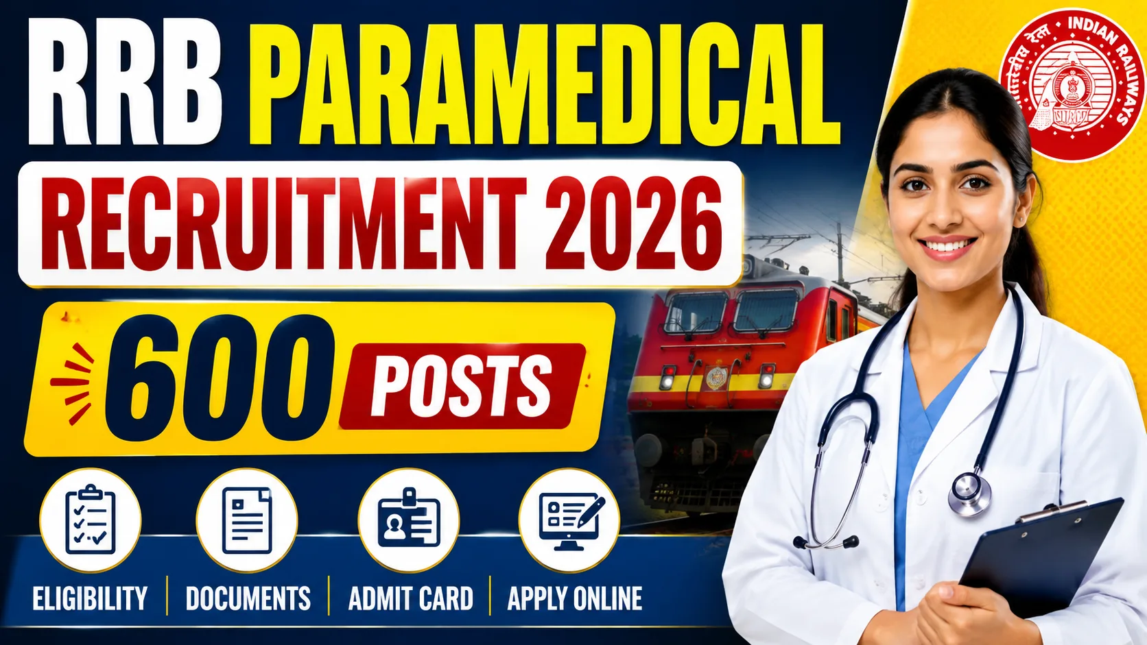 RRB Paramedical Recruitment 2026: Apply Online for 600 Posts Notification, Eligibility, Age, Last Date, Salary & Full Details