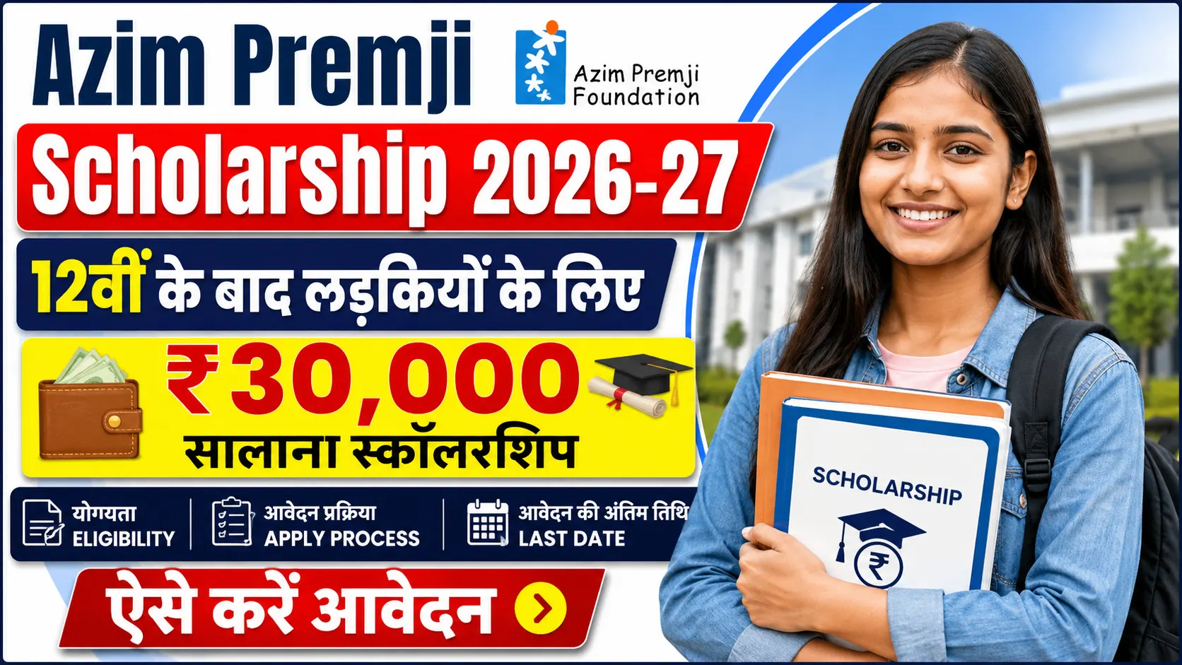 Azim Premji Scholarship 2026-27: 12वीं के बाद लड़कियों के लिए ₹30,000 सालाना स्कॉलरशिप - ऐसे करें आवेदन & Full Details
