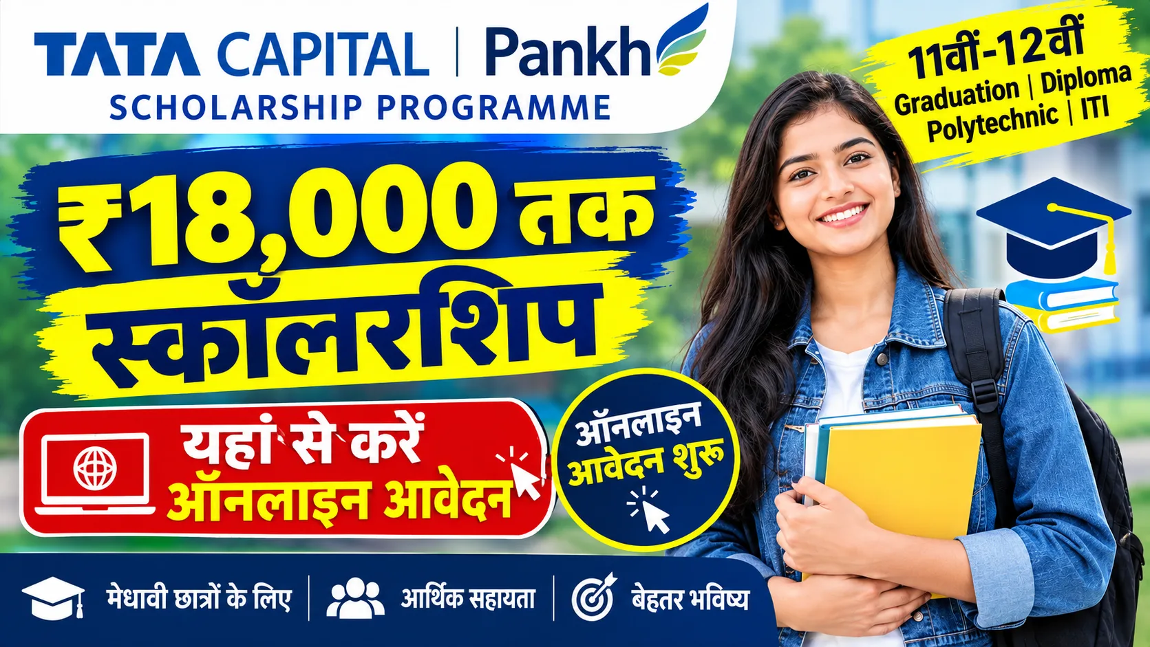 Tata Capital Pankh Scholarship Program 2026: 11th/12th/Graduation/Diploma/ITI छात्रों को ₹18,000/- तक Scholarship, जल्दी करें अप्लाई