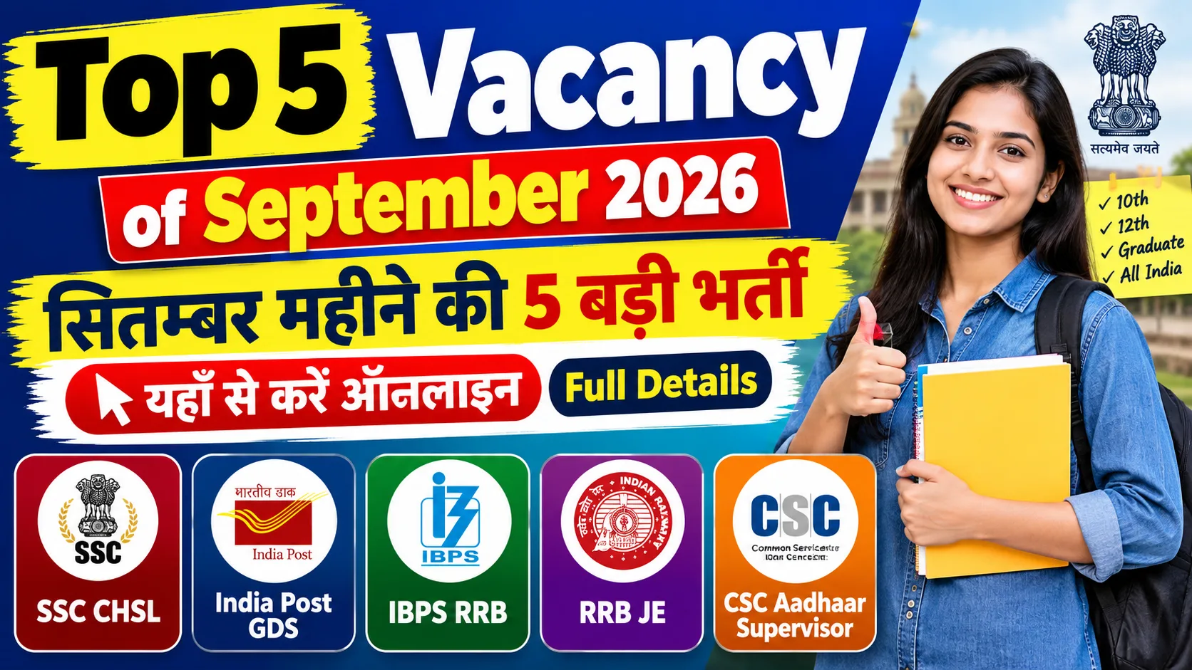 Top 5 Vacancy of September 2026: सितम्बर महीने की 5 बड़ी भर्ती | यहाँ से करें ऑनलाइन – Full Details