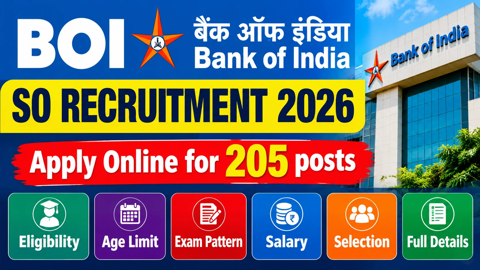 BOI SO Recruitment 2026: Apply Online for 205 posts -Eligibility, Age Limit, Exam Pattern, Salary, Selection & Full Details