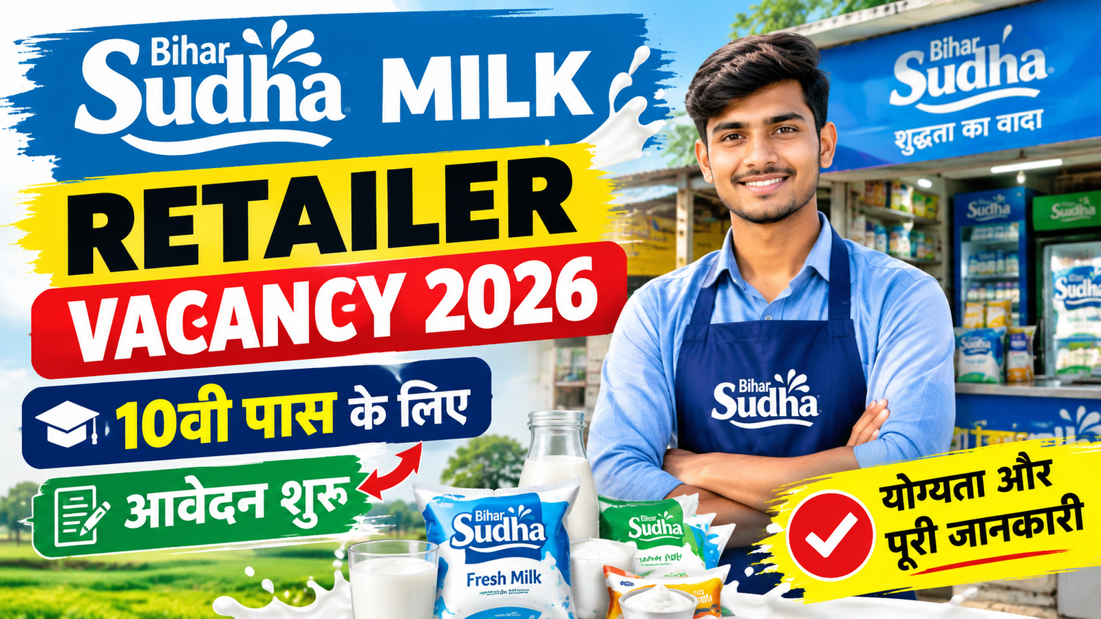 Bihar Sudha Milk Retailer Vacancy 2026: 10वीं पास के लिए रिटेलर बनने का मौका, आवेदन शुरू, योग्यता और पूरी जानकारी